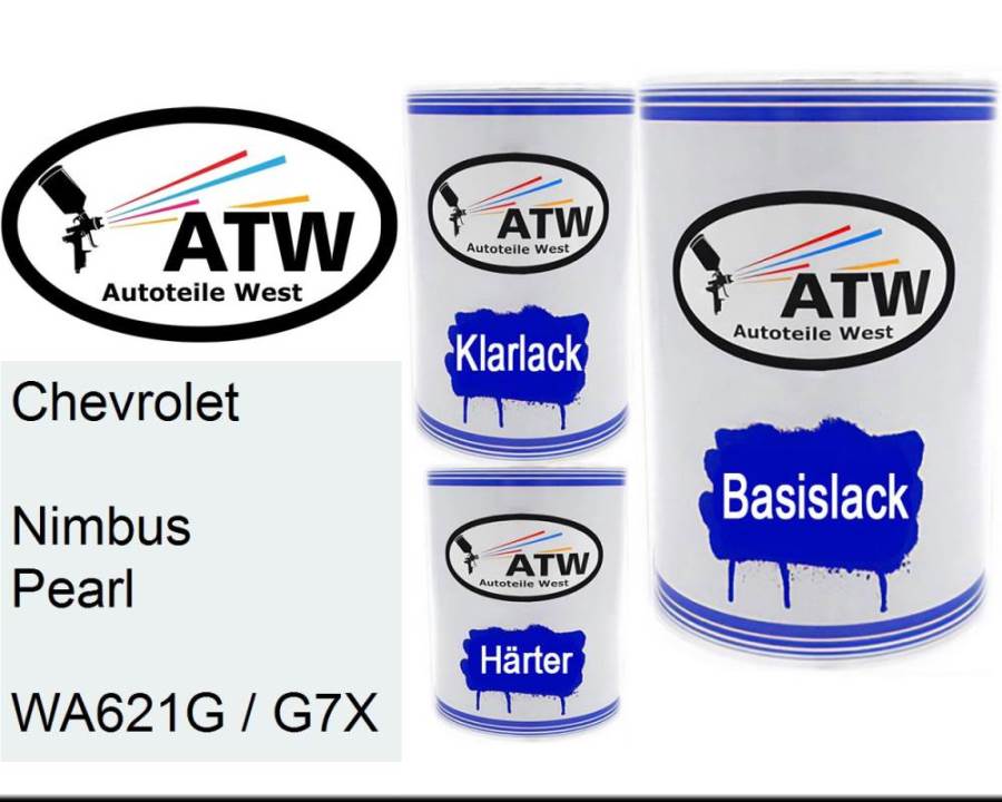 Chevrolet, Nimbus Pearl, WA621G / G7X: 500ml Lackdose + 500ml Klarlack + 250ml Härter - Set, von ATW Autoteile West.